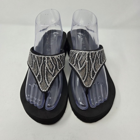 Amiani Shoes - Amiani Sandal Womens 10.5 Black Vinyasa Sparkle Stones Thong Slip On Casual Zebr